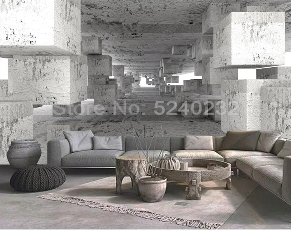 3D Wallpaper Box Space Cement